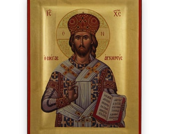 Christ Great High Priest Icon - Raised Border Greek Orthodox Icon | Handmade on Solid Natural Wood