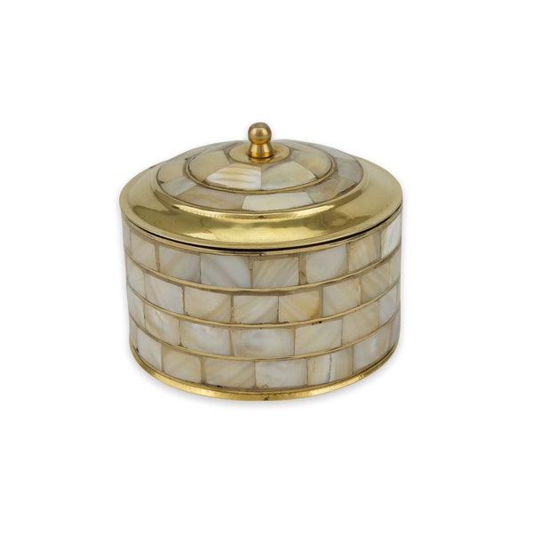 Round Brass Trinket Box with Mother of Pearl and Lid | Home Altar, Prayer Corner