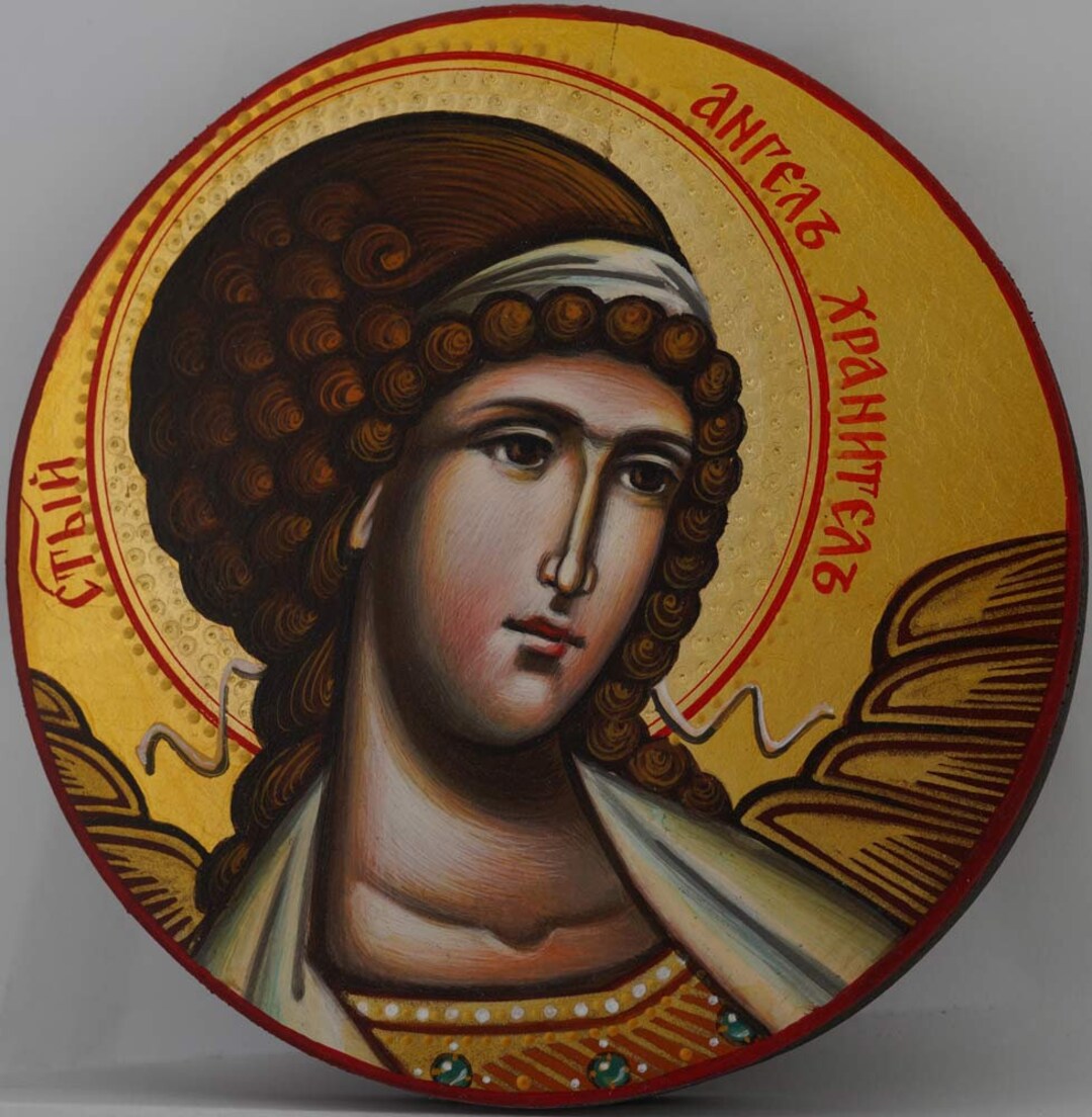 Guardian Angel Round Icon Hand-painted Orthodox Christian Byzantine ...