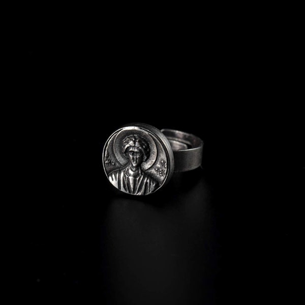 St Panteleimon Ring - Adjustable - Orthodox Gift, Authentic Christian Gift, Symbol of Faith and Protection