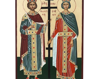 Saints Constantine and Helen Icon, Hand-Painted Gold Leaf, 30×22cm