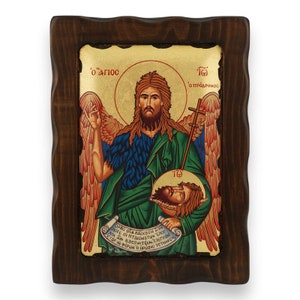 St John the Forerunner Icon - Greek Orthodox Byzantine Art | Handmade on Natural Solid Carved Wood