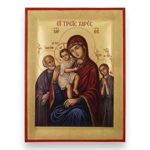 Virgin Mary the Three Joys Icon - Raised Border Greek Orthodox Icon | Handmade on Solid Natural Wood
