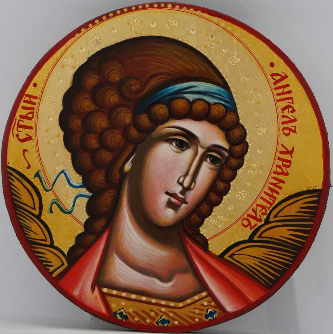 Guardian Angel Round Icon Hand-painted Orthodox Christian Byzantine ...