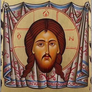 Christus heilig gezicht Mandylion orthodox icoon, christelijke kunst, met de hand gemaakt door iconograaf, Byzantijnse iconografie | GRATIS DHL Express