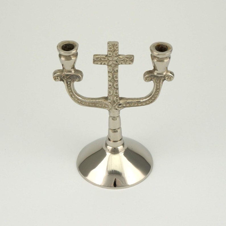 Double Brass Orthodox Candle Holder Silver Cross Design Etsy