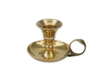Mini Chamberstick Candle Holder - Brass Candle Stand with Finger Ring and Drip Tray