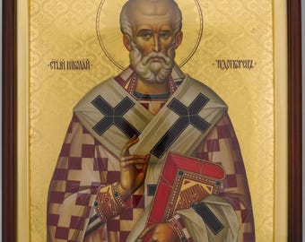 Saint Nicholas of Myra Icon (framed), Hand-Painted Gold Leaf, 56.5×44.5cm