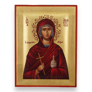 Saint Anastasia Icon - Raised Border Greek Orthodox Icon | Handmade on Solid Natural Wood