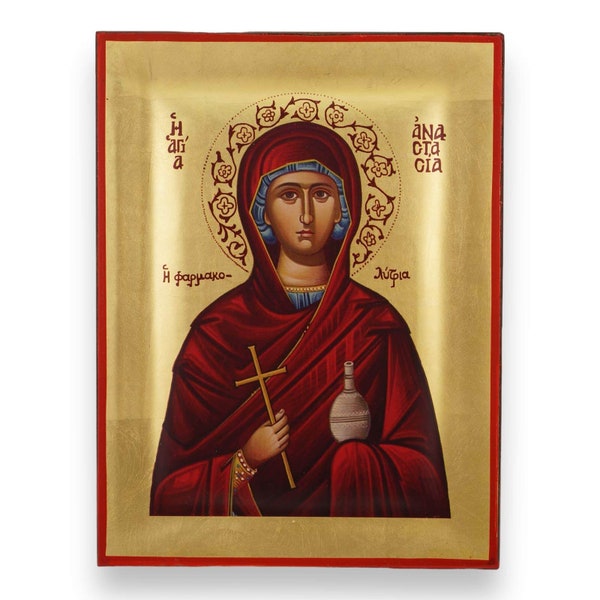 Saint Anastasia Icon - Raised Border Greek Orthodox Icon | Handmade on Solid Natural Wood
