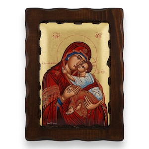 Our Lady of Tenderness Icon - Greek Orthodox Byzantine Icon | Handmade on Solid Natural Carved Wood