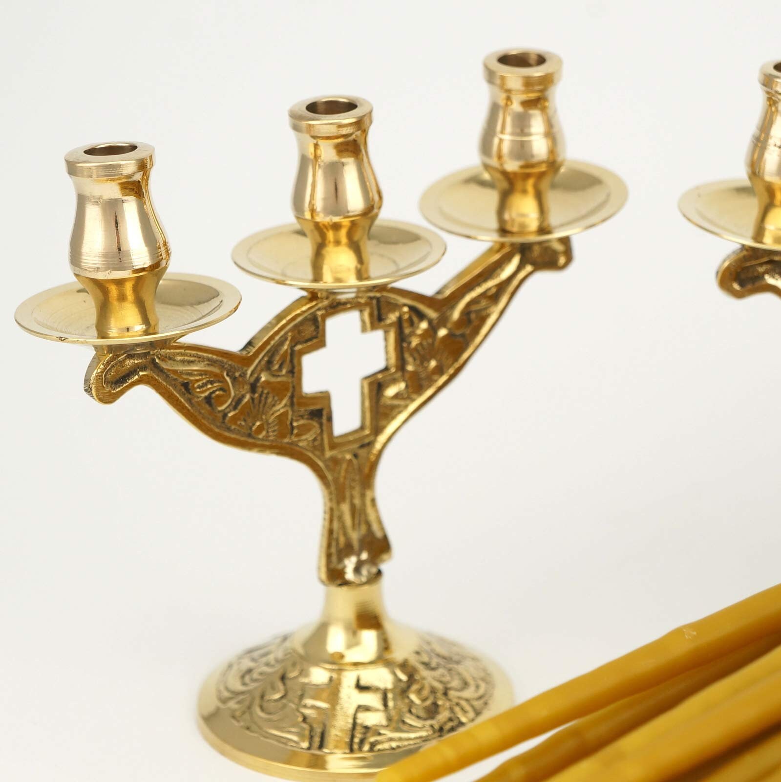 Bougeoir Orthodoxe Doré en Alliage - 2 Tailles de Bougies au Choix – Boutique Orthodoxe