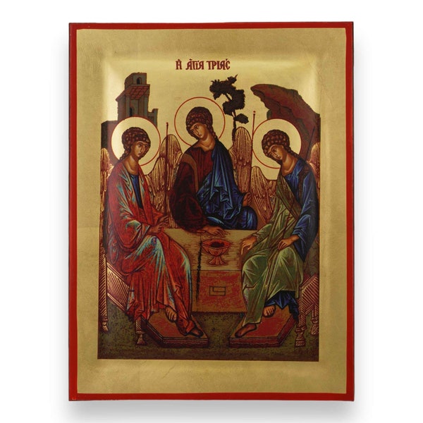 Holy Trinity Icon (Rublev) - Raised Border Greek Orthodox Icon | Handmade on Solid Natural Wood