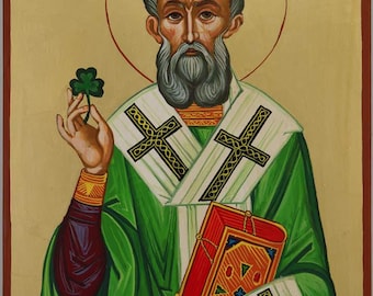 Saint Patrick Icon, Hand-Painted Gold Leaf, 30×20cm