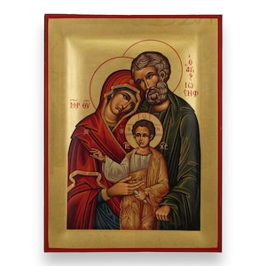 Holy Family Icon - Raised Border Christian Byzantine Art | Handmade on Solid Natural Wood | Gift-Ready - Ships in a Box