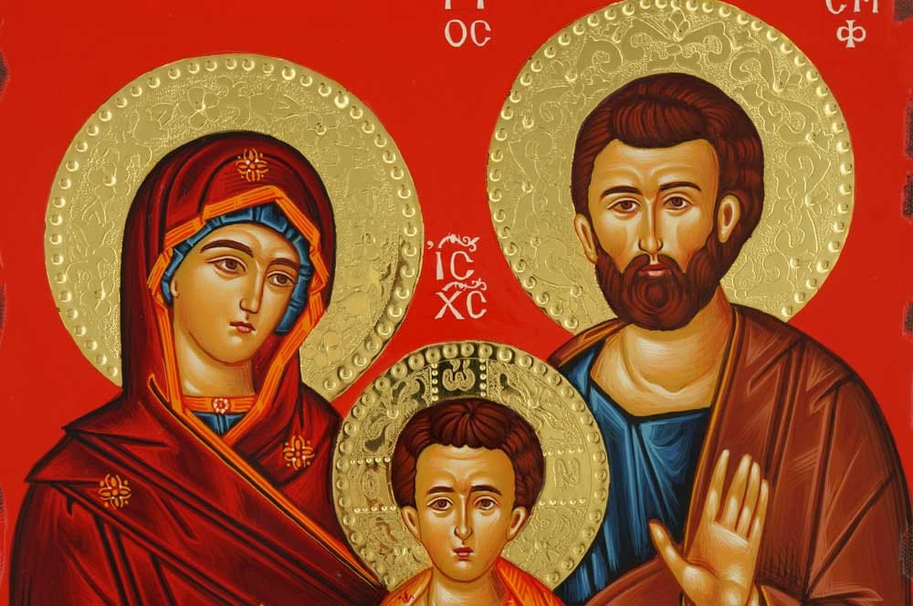 Holy Family Byzantine Icon, Theotokos St Joseph Hand-painted