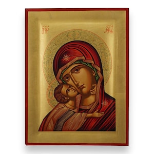 Theotokos of Vladimir Icon - Raised Border Greek Orthodox Icon | Handmade on Solid Natural Wood