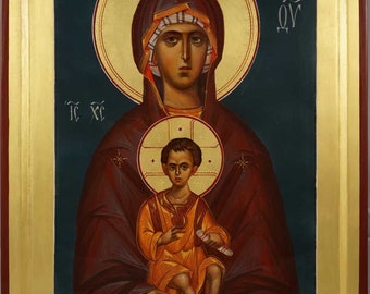 Theotokos and Child Hand-Painted Icon Byzantine Orthodox Icon of Virgin Mary and Baby Jesus MADE TO ORDER