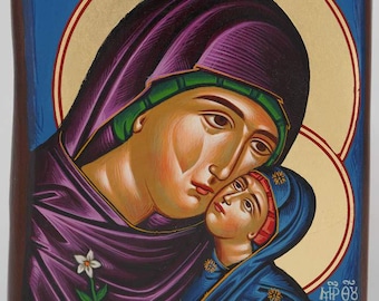 St Anna and Theotokos Icon, Hand-Painted Gold Leaf, 23×15cm