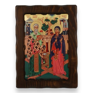 Saints Cyprian and Justina Icon - Greek Orthodox Byzantine Art | Handmade on Natural Solid Carved Wood