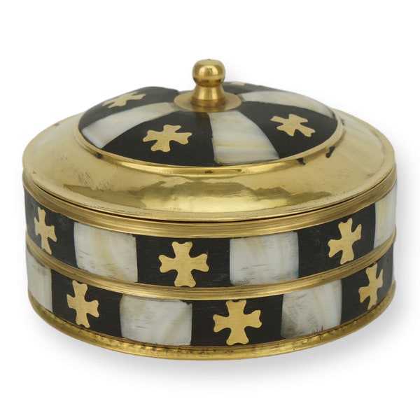 Round Brass Incense box with Cross Detailing