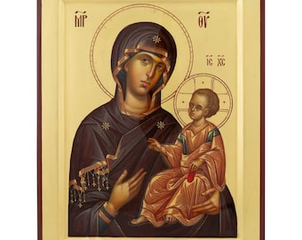 Theotokos Hodegetria Icon, Hand-Painted Gold Leaf, 32×25cm