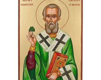 St Patrick of Ireland Icon, Hand-Painted Gold Leaf, 35×24cm