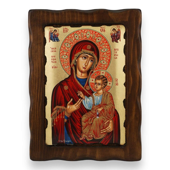 Theotokos Panagia Hand Painted Eastern Orthodox Byzantine Icon 22k
