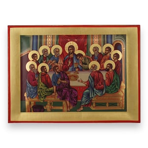 Last Supper Icon - Raised Border Greek Orthodox Icon | Handmade on Solid Natural Wood