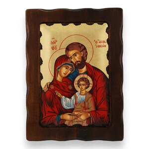 Holy Family Icon - Greek Orthodox Byzantine Art | Handmade on Natural Solid Carved Wood