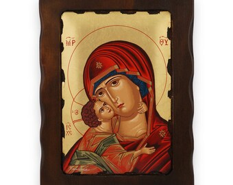 Our Lady of Vladimir Icon - Christian Orthodox Icon | Handmade on Solid Natural Carved Wood