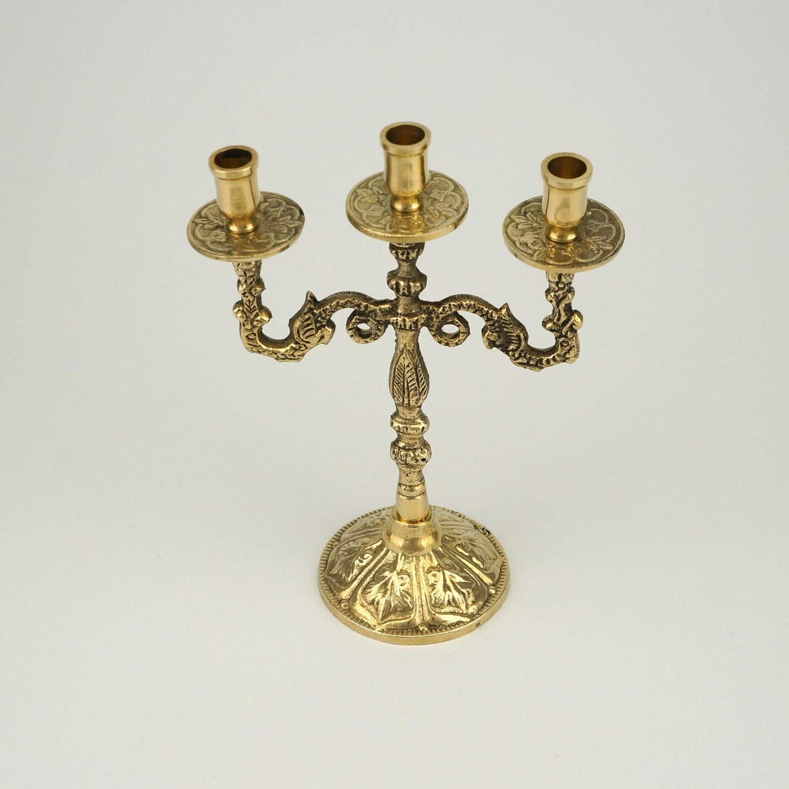 3 Candle Brass Byzantine Candlestick Dragon Design Gold Etsy