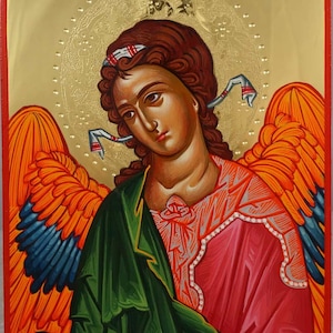 St Archangel Gabriel Icon Hand-Painted Byzantine Orthodox Icon 24kt polished gold