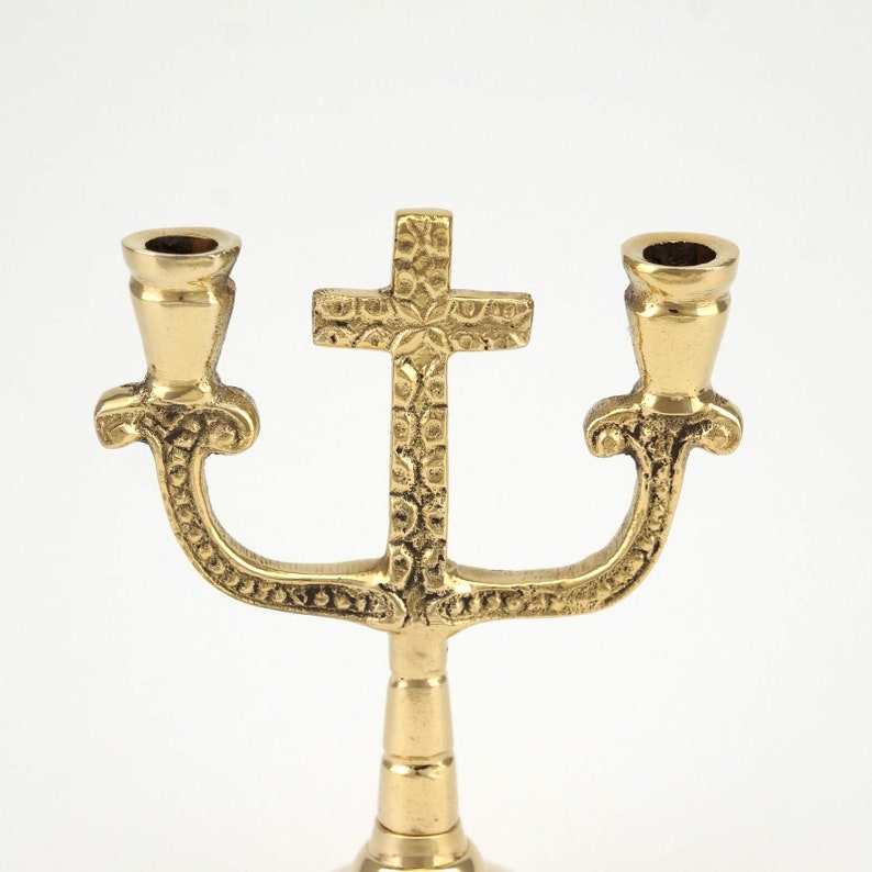 Double Brass Orthodox Candle Holder Gold Cross Design Etsy