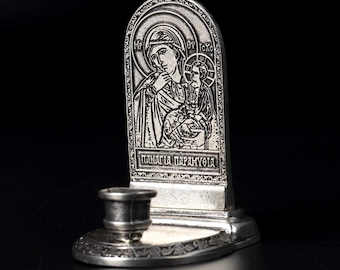 Theotokos Paramythia Candlestick - Virgin Mary Orthodox Candle Holder, Authentic Christian Gift, Religious Decor Accent