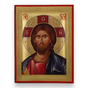 Christ Pantocrator Icon Mount Athos - Raised Border Christian Byzantine Art | Handmade on Solid Natural Wood | Gift-Ready - Ships in a Box