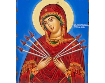 Our Lady of Sorrows Icon, Hand-Painted Gold Leaf, 30×22cm