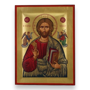 Jesus Christ Pantocrator Icon - Raised Border Christian Byzantine Art | Handmade on Solid Natural Wood | Gift-Ready - Ships in a Box