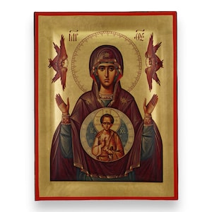 Our Lady of the Sign Icon (Yordan) - Premium Quality Handmade Orthodox Icon - Theotokos Orans
