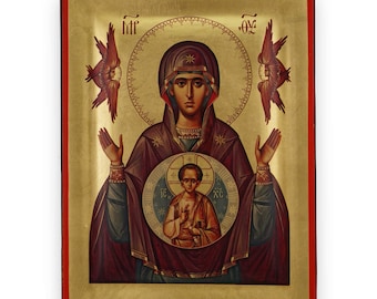 Icono de Nuestra Señora del Signo (Yordan) - Icono ortodoxo de primera calidad hecho a mano - Theotokos Orans