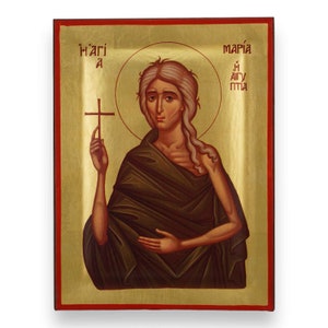 St Mary of Egypt Icon - Raised Border Christian Byzantine Art | Handmade on Solid Natural Wood | Gift-Ready - Ships in a Box