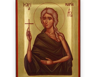 St Mary of Egypt Icon - Raised Border Christian Byzantine Art | Handmade on Solid Natural Wood | Gift-Ready - Ships in a Box