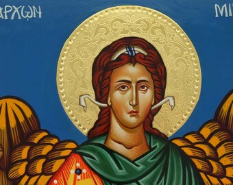 手描きの聖ミカエルのイコン：24Kゴールドを使用したギリシャ正教の