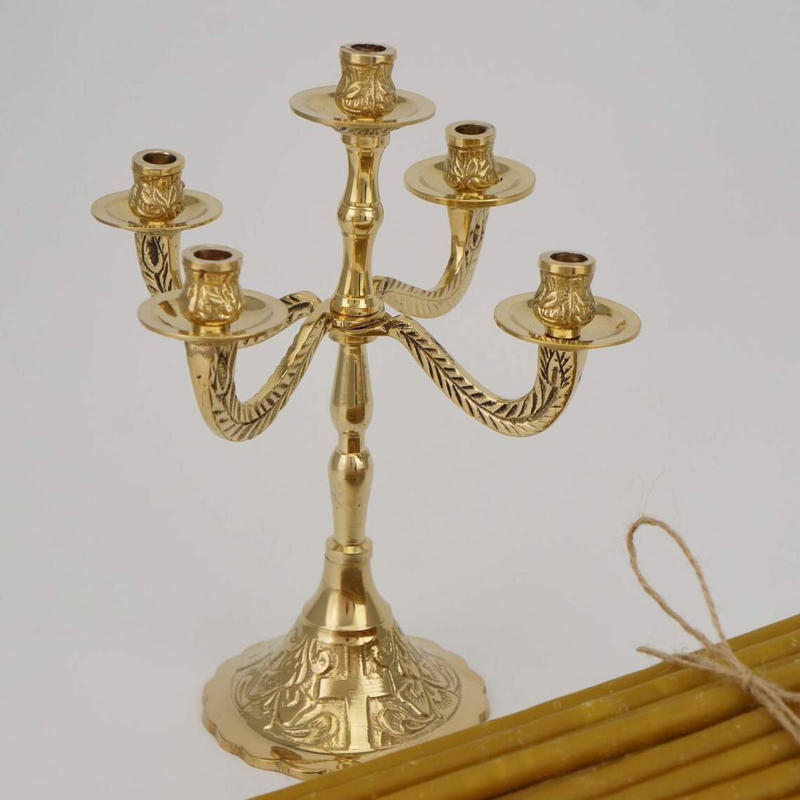 Fivecandle Brass Candelabrum Church Candle Holder 100 Etsy UK