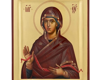 Theotokos Holy Belt Icon, Hand-Painted Gold Leaf, 25×20cm