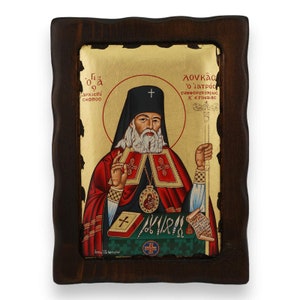 Saint Luke the Surgeon Icon - Greek Orthodox Byzantine Art | Handmade on Natural Solid Carved Wood