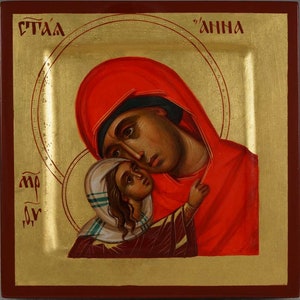 St Anna and Virgin Mary Hand-Painted Icon Byzantine Orthodox Icon Miniature MADE TO ORDER