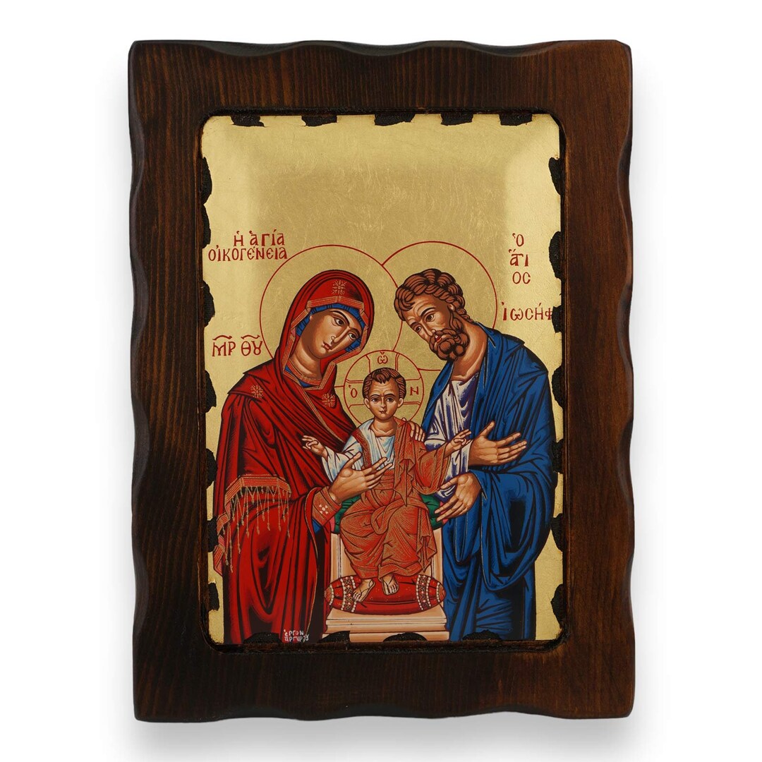 Holy Family Icon - Greek Orthodox Byzantine Art | Handmade on Natural ...
