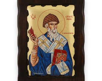 St Spyridon of Trimythous Icon - Greek Orthodox Byzantine Icon | Handmade on Solid Natural Carved Wood