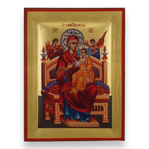 Theotokos Pantanassa Icon - Raised Border Christian Orthodox Icon | Handmade on Solid Natural Wood | Gift-Ready - Ships in a Box